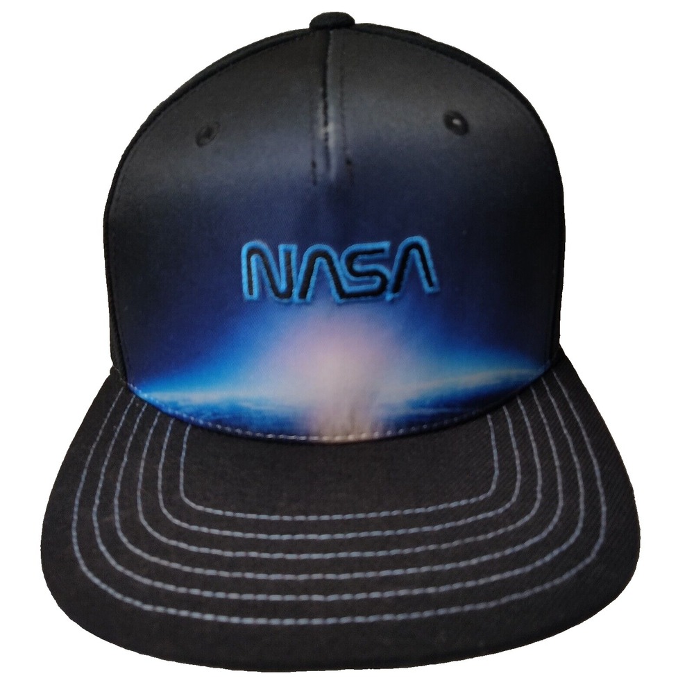NASA One Size Black Acrylic Wool Blend Snap Back Flat Brim‎ Baseball Cap
